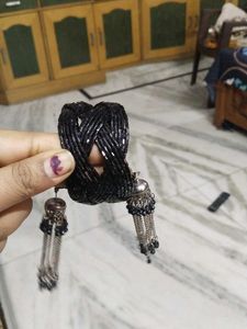Black Beaded Bracelet with Tassels