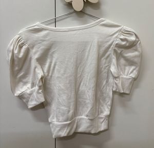 White Ruched Puff Sleeve Top