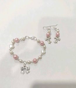 Bow coquette charm bracelet and earrings
