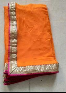 Orange Saree with Gold Border