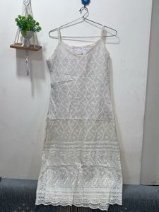 Elegant White Chikankari Dress with pajamas