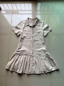 Beige Pleated Mini Dress