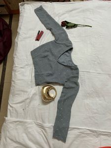 Elegant Grey Embellished Blouse