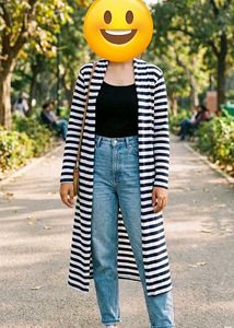 Black & White Striped Longline Shrug