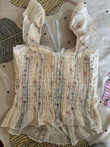 Floral Lace Trim Corset Top