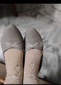 Cute Grey Ballet Flats with Bow Detail
