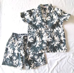 White And Printed Shirt With Short (Boy's)