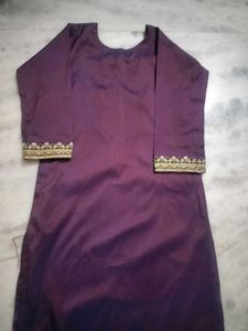 Purple Kurta Set with Gold Embellishment
