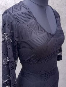 Chic Black Crochet V-Neck Dress