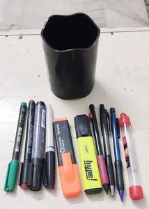 Pen holder & Pens, Markers, lead Pencils