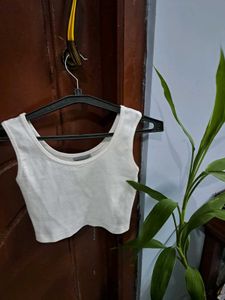 White Ribbed Crop Tank Top