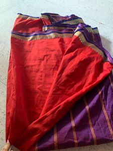 Vibrant Purple &amp; Red Striped Saree