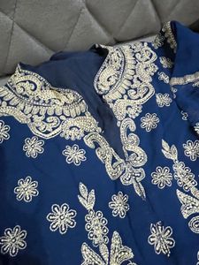 Royal Blue Printed Ethnic Gown