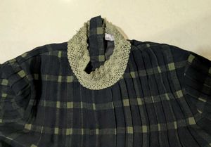 Vintage Plaid Top with Lace Detail