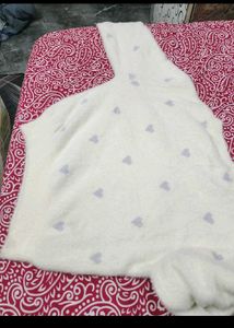 Cream Heart Pattern Fuzzy Sweater