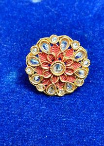 Elegant orange Meenakari Kundan Stud Earrings for