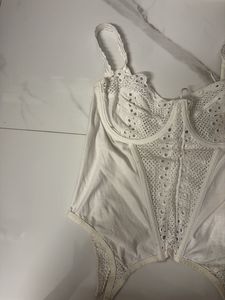 Chic White Broderie Anglaise Corset Top