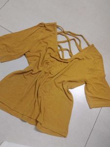Mustard Yellow Lattice Back Top