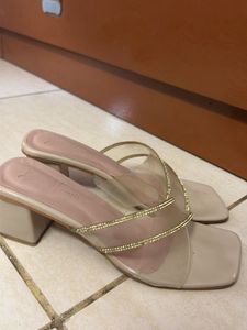 Stylish Nude Block Heels with Rhinestones