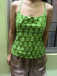 Bright Green Block Print Top