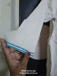 Cream Kurta with Blue Paisley Embroidery