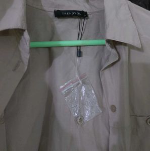 Oversized Beige Button-Up Shirt
