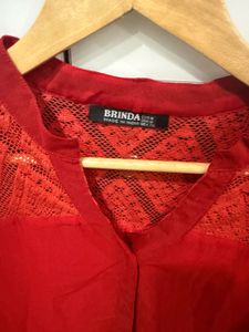 Red Lace Detail V-Neck Top