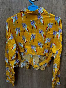 Unique Flamingo Print Yellow Shirt