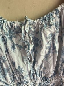 Blue Floral Puff Sleeve Mini Dress