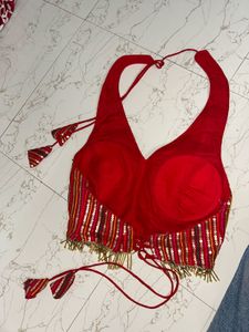 Red Sequin Halter Neck Blouse (S)
