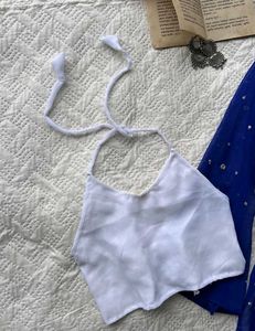 Blue sequined Kurta with White Blouse
