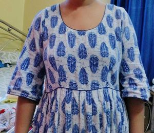 Blue Leaf Print Kurta Set