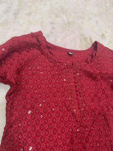 Maroon Embroidered Kurta
