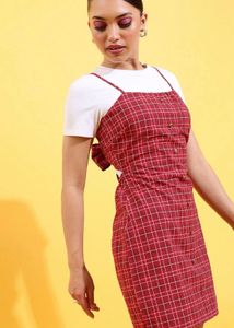 Red Plaid Button Front Mini Dress