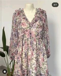 Floral Ruffle V-Neck Dress