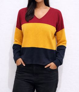 Color Block V-Neck Sweater