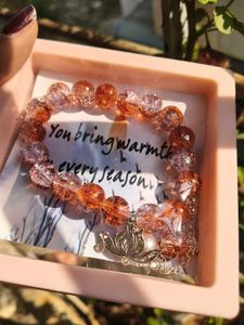 Peach Bracelet with Lotus Charm