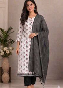 3 Pc Kurta Set Tribal Print
