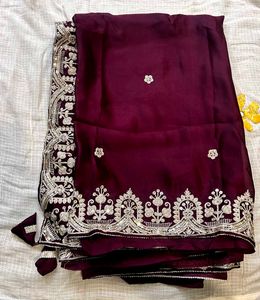 Elegant Maroon Embroidered Silk Saree