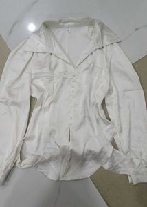 Elegant White Satin Button-Up Blouse