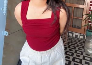 Crimson Square-Neck Ruched Tank Top