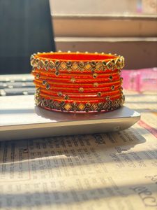 Vibrant Orange Silk Thread Bangles Set - 2.2 size