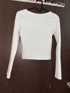White Long Sleeve Square Neck Top