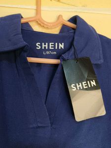 Shein Navy Blue Collared Tee