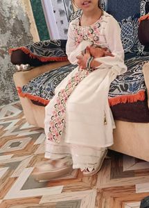 Girls' White Embroidered Suit