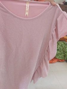 Sparkly Pink Ruffle Sleeve Top