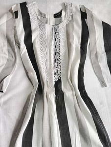 Striped Long Kurta with Lace 🩶