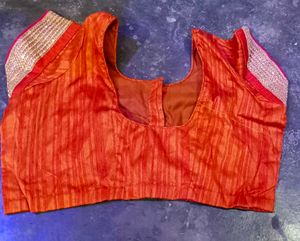 Elegant Orange Silk Blouse with Zari Work