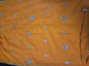 Orange Saree with Mirror Work