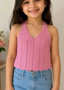 Pink Crochet Halter Neck Crop Top